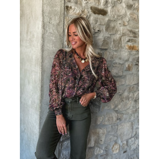Chemisier à motifs Monica - Kaki/Mauve