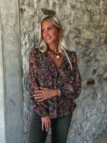 Chemisier à motifs Monica - Kaki/Mauve