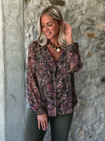 Chemisier à motifs Monica - Kaki/Mauve