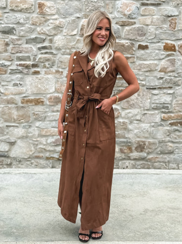 Robe longue en suédine Thess - Camel