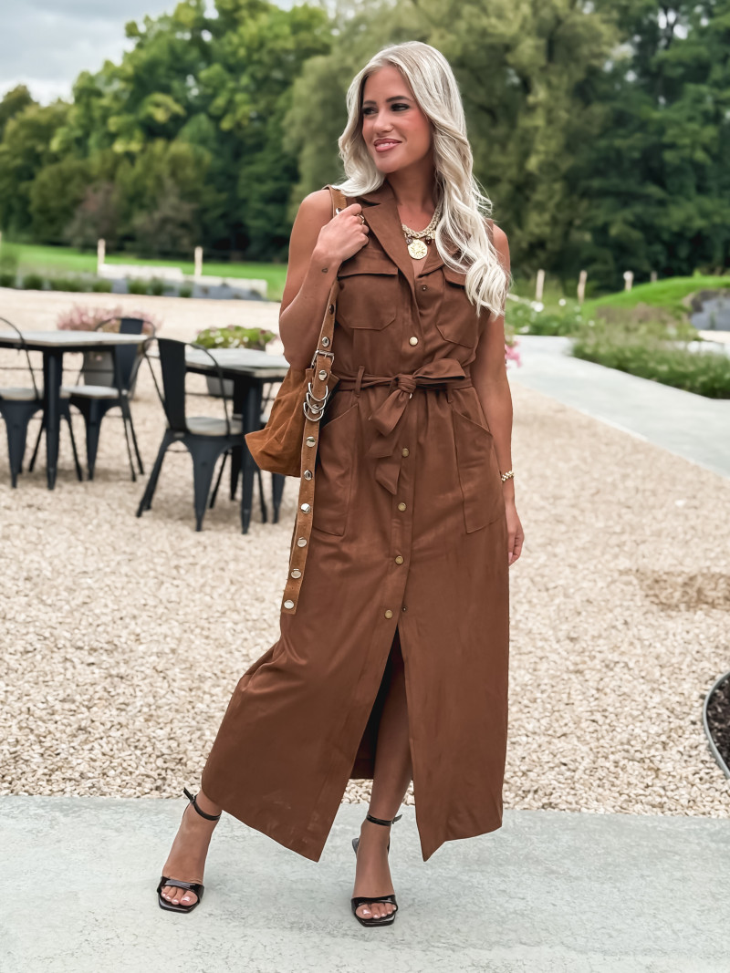Robe Trapèze En Suédine Marron/orange Taille 40 - Christine Laure, Occasion Très Bon état