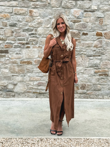 Robe longue en suédine Thess - Camel
