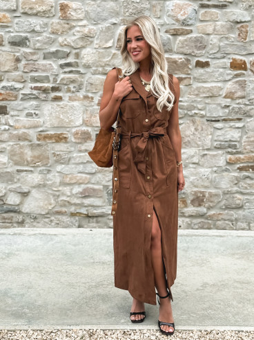 Robe longue en suédine Thess - Camel