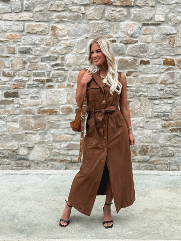Robe longue en suédine Thess - Camel