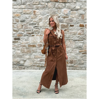 Robe longue en suédine Thess - Camel