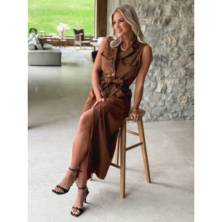 Robe longue en suédine Thess - Camel