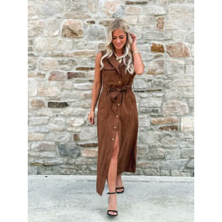 Robe longue en suédine Thess - Camel