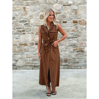 Robe longue en suédine Thess - Camel