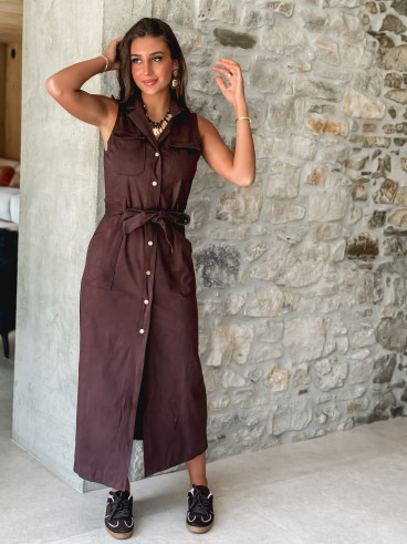 Robe longue en suédine Thess - Chocolat