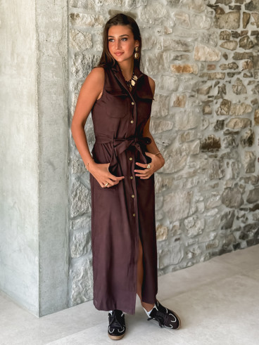 Robe sans manches en suédine Thess - Chocolat