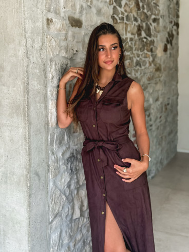 Robe longue en suédine Thess - Chocolat