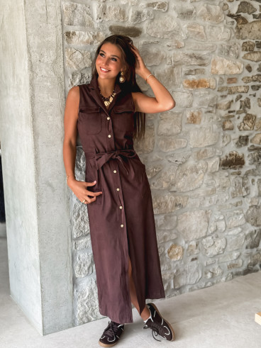 Robe longue en suédine Thess - Chocolat