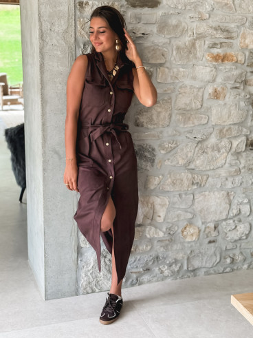 Robe longue en suédine Thess - Chocolat