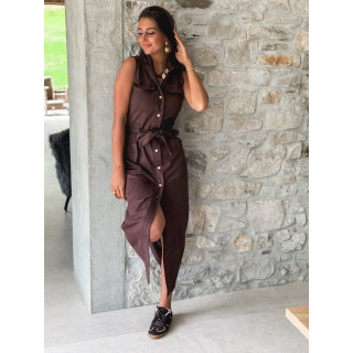 Robe longue en suédine Thess - Chocolat