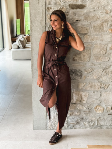 Robe longue en suédine Thess - Chocolat