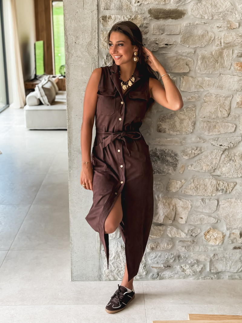 Robe sans manches en suédine Thess - Chocolat