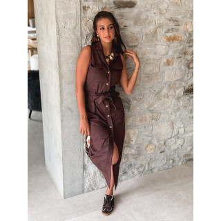 Robe sans manches en suédine Thess - Chocolat