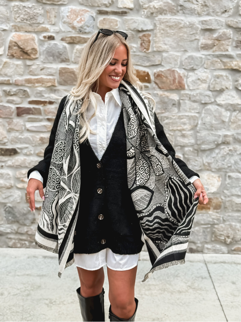Echarpe à motifs Malorie - Noir/Ecru