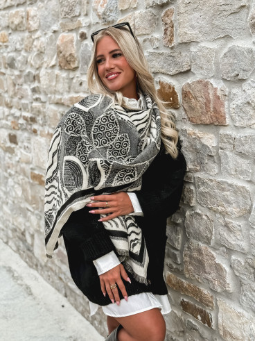 Echarpe à motifs Malorie - Noir/Ecru