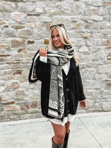 Echarpe à motifs Malorie - Noir/Ecru