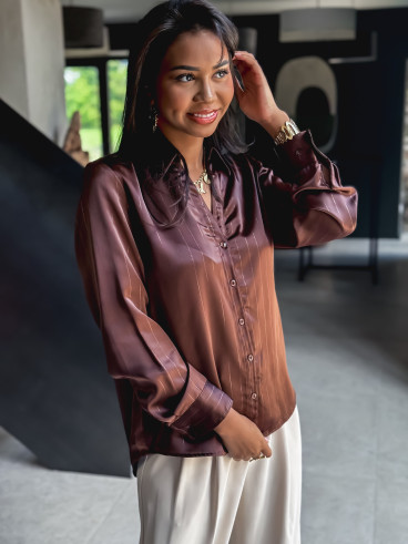 Chemise satinée Nawele - Chocolat