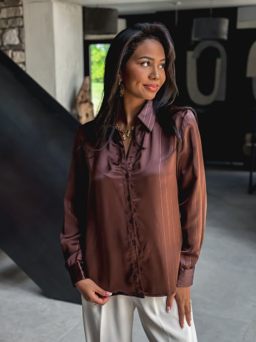 Chemise satinée Nawele - Chocolat