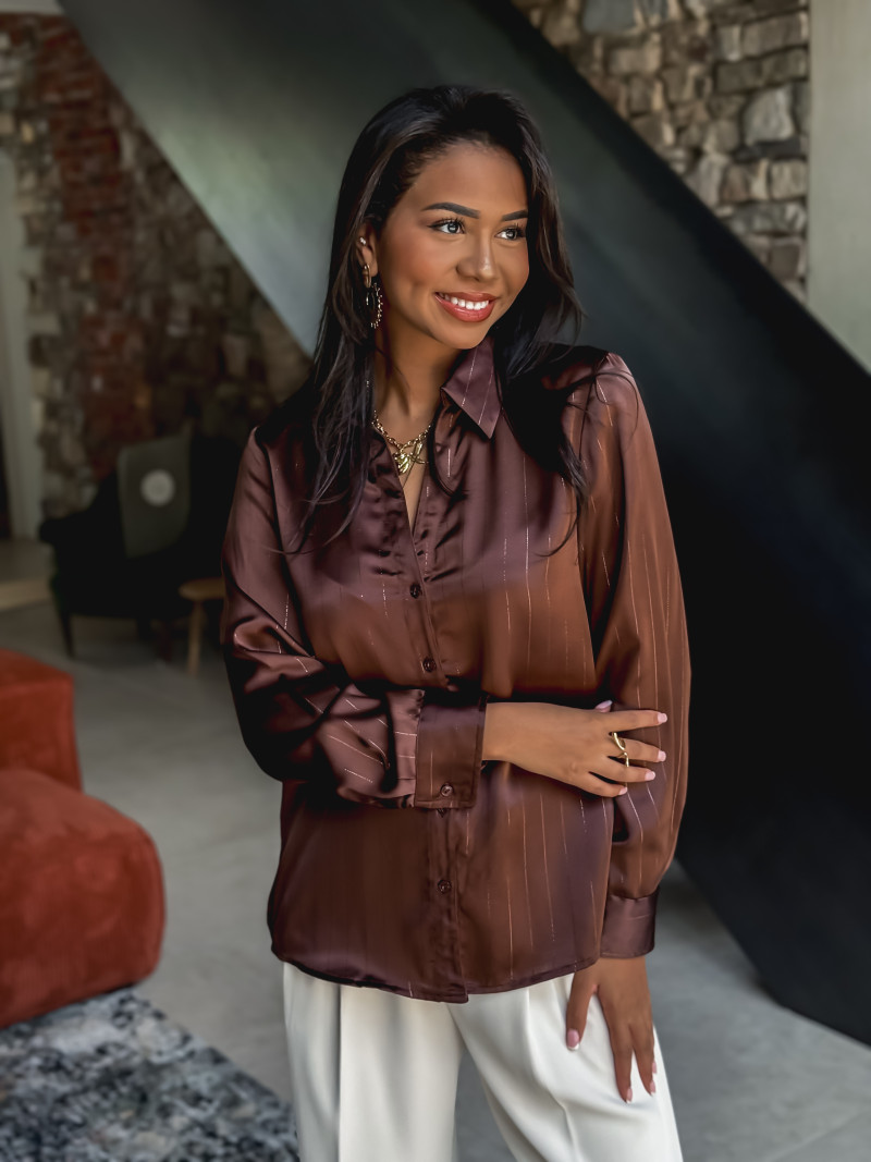Chemise satinée Nawele - Chocolat