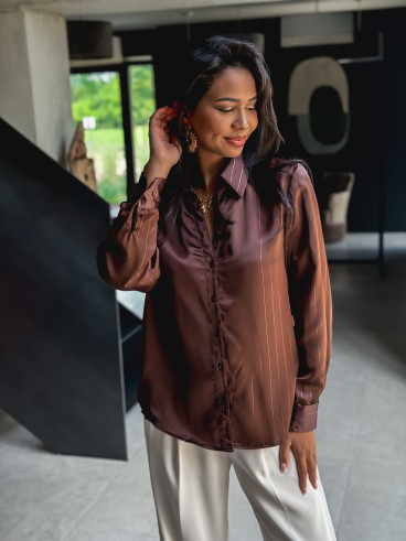 Chemise satinée Nawele - Chocolat