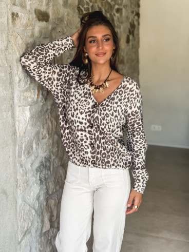 Gilet léopard Néola - Beige/Chocolat