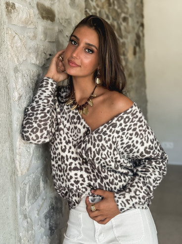 Gilet léopard Néola - Beige/Chocolat
