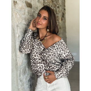 Gilet léopard Néola - Beige/Chocolat
