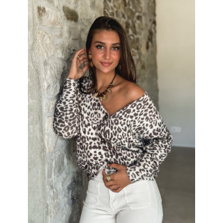 Gilet léopard Néola - Beige/Chocolat