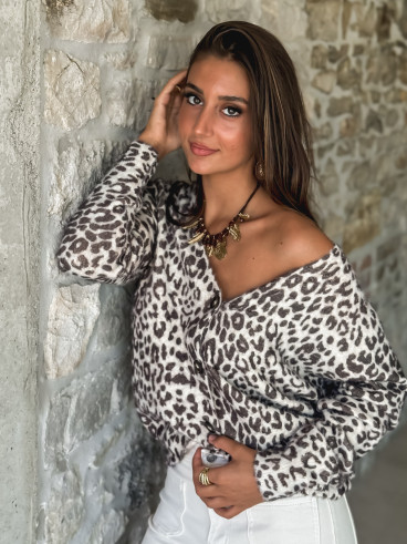 Gilet léopard Néola - Beige/Chocolat