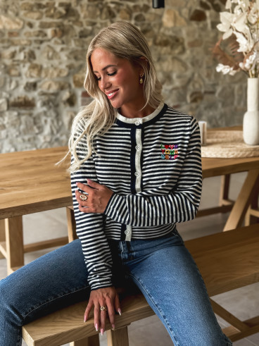 Gilet ligné Noallie - Bleu marine/Blanc