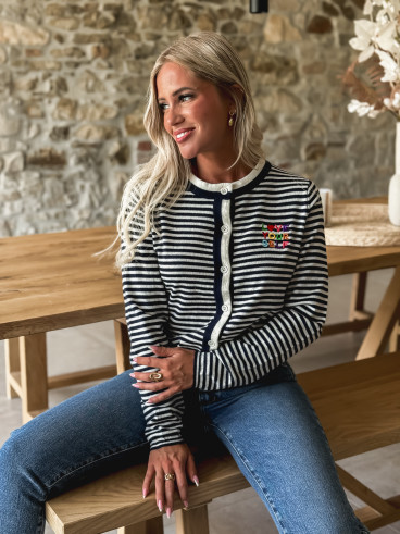 Gilet ligné Noallie - Bleu marine/Blanc