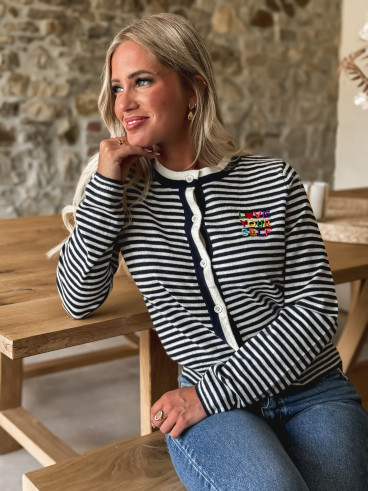 Gilet ligné Noallie - Bleu marine/Blanc