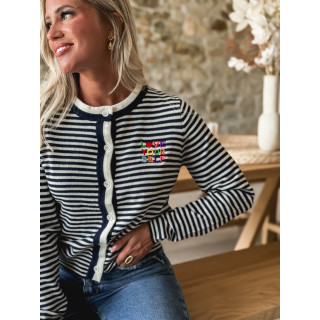 Gilet ligné Noallie - Bleu marine/Blanc