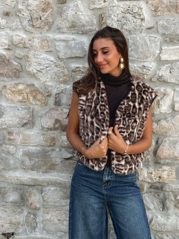 Gilet Léopard Adaya - Beige/Chocolat