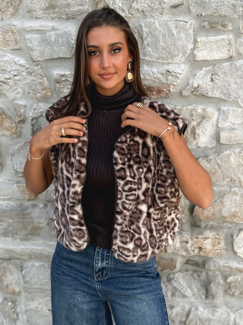Gilet Léopard Adaya - Beige/Chocolat