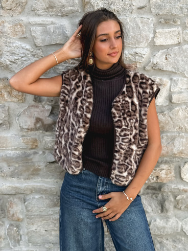 Gilet Léopard Adaya - Beige/Chocolat