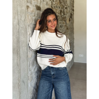 Pull ligné Guillia - Ecru/Bleu