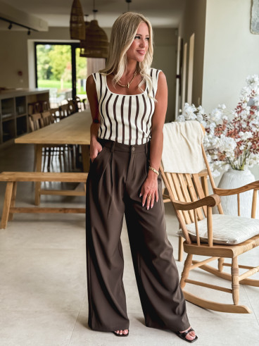 Blouse lignée Florelle - Blanc/Marron
