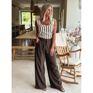 Blouse lignée Florelle - Blanc/Marron