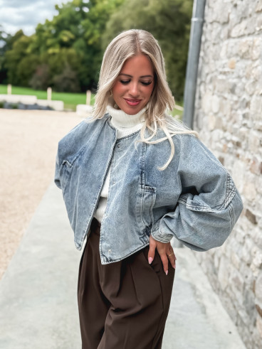 Veste courte en jeans Oana - Bleu