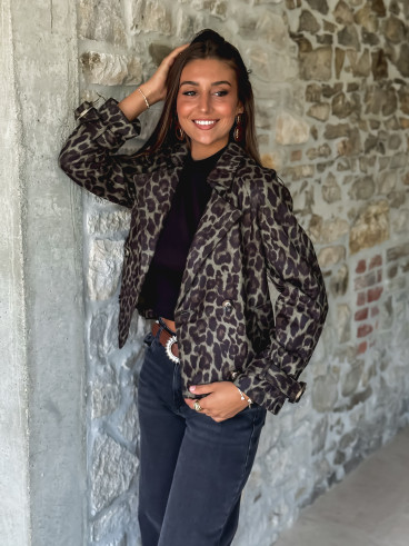 Trench court léopard Lonélia - Kaki/Noir