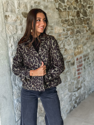 Trench court léopard Lonélia - Kaki/Noir