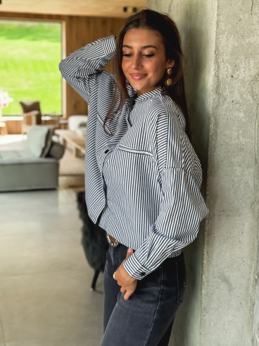 Chemise lignée Tyana - Blanc/Noir