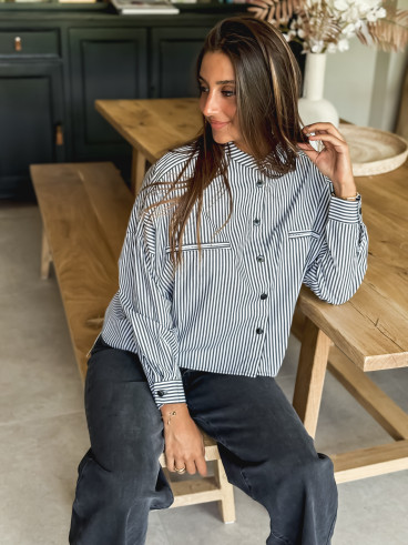 Chemise lignée Tyana - Blanc/Noir