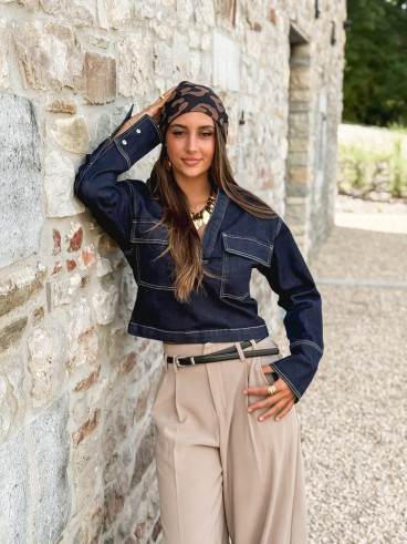 Foulard Léopard Mélania - Noir/Camel