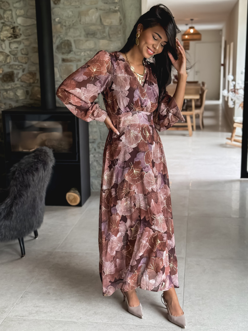 Robe à motifs Gloria - Chocolat